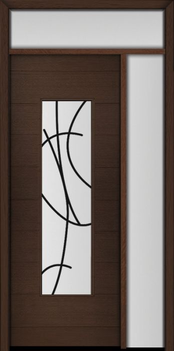 96" Mahogany Milan San Donato Center Contemporary Modern Single Door/Sidelite & Rec Transom