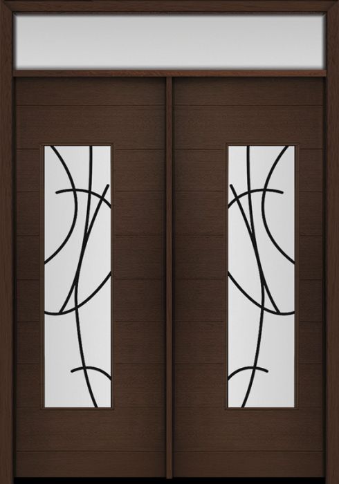 96" Mahogany Milan San Donato Contemporary Modern Double Door & Rec Transom