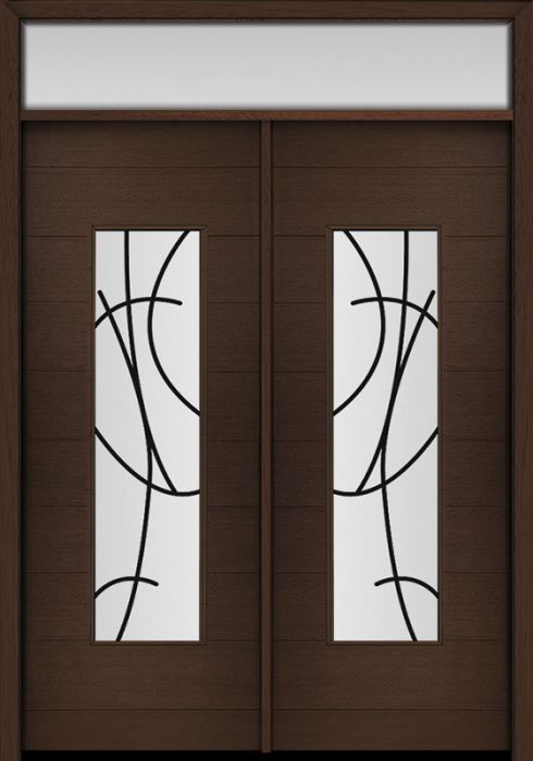 96" Mahogany Milan San Donato Center Contemporary Modern Double Door & Rec Transom