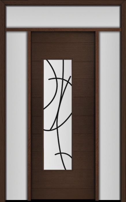 96" Mahogany Milan San Donato Contemporary Modern Single Door/2Sidelite & Rec Transom
