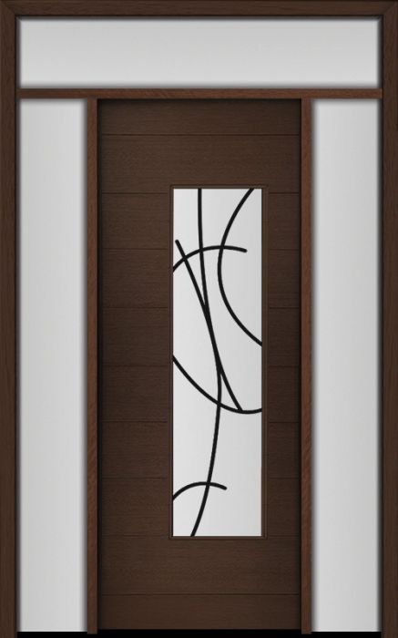 96" Mahogany Milan San Donato Contemporary Modern Single Door/2Sidelite & Rec Transom