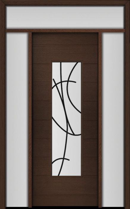 96" Mahogany Milan San Donato Center Contemporary Modern Single Door/2Sidelite & Rec Transom
