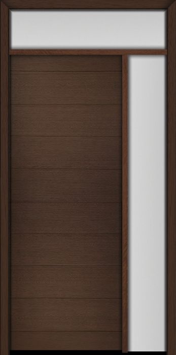 96" Mahogany Milan Solid Panel Contemporary Modern Single Door/Sidelite & Rec Transom