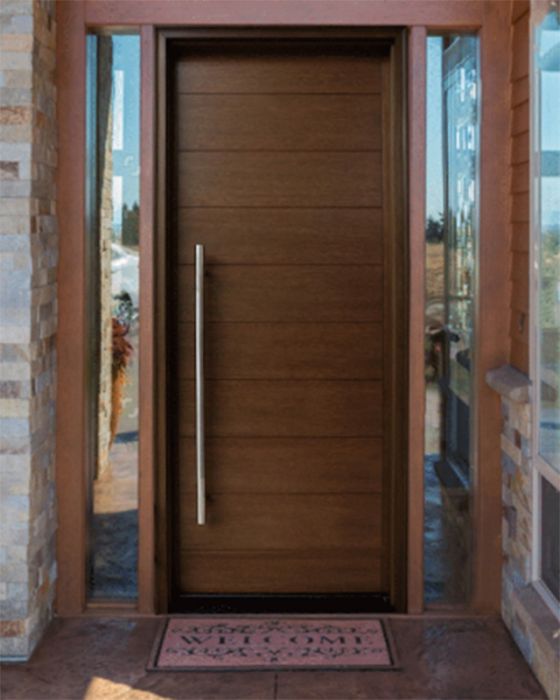 96" Mahogany Milan Solid Panel Contemporary Modern Single Door/2Sidelite