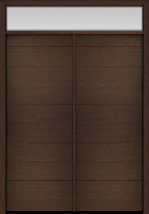 96" Mahogany Milan Solid Panel Contemporary Modern Double Door & Rec Transom