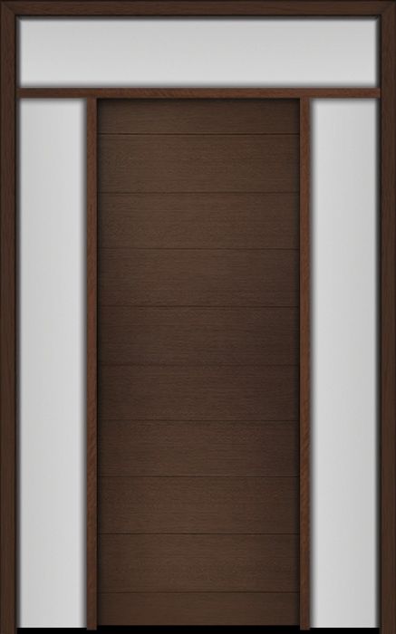 96" Mahogany Milan Solid Panel Contemporary Modern Single Door/2Sidelite & Rec Transom