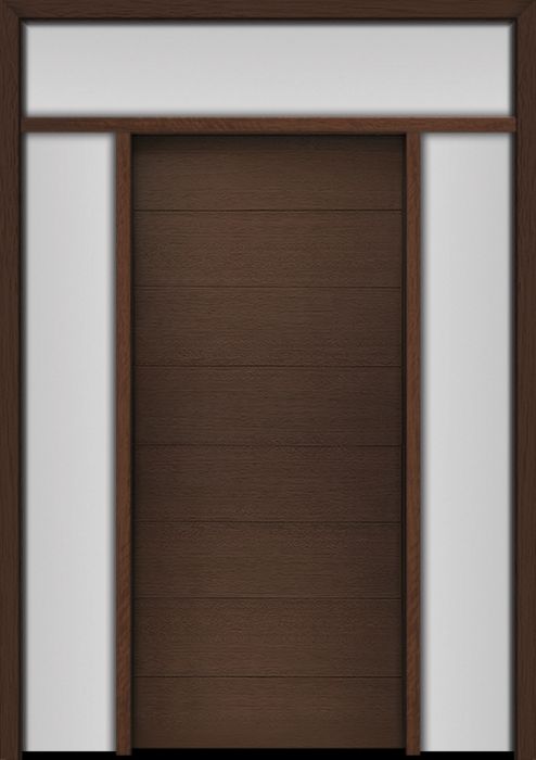 80" Mahogany Milan Solid Panel Contemporary Modern Single Door/2Sidelite & Rec Transom
