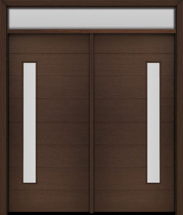 80" Mahogany Milan Thin Lite Contemporary Modern Double Door & Rec Transom