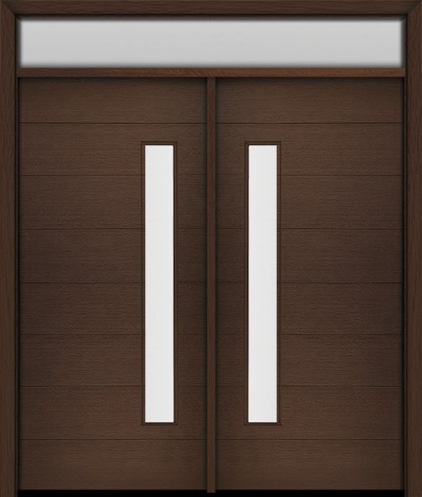 80" Mahogany Milan Thin Lite Contemporary Modern Double Door & Rec Transom