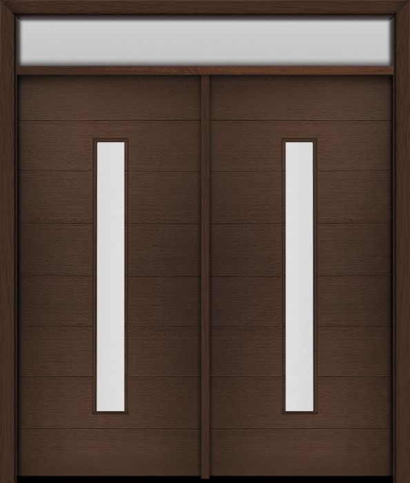 80" Mahogany Milan Thin Lite Center Contemporary Modern Double Door & Rec Transom