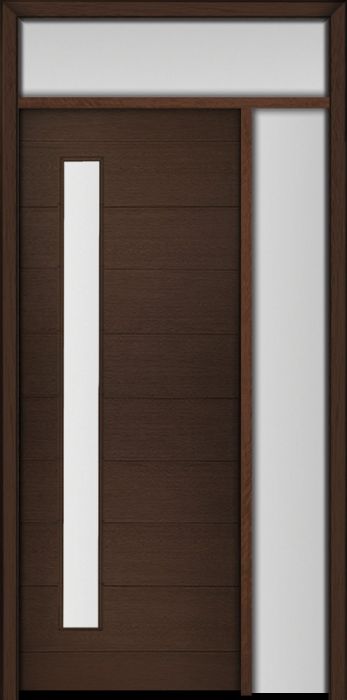 96" Mahogany Milan Thin Lite Contemporary Modern Single Door/Sidelite & Rec Transom
