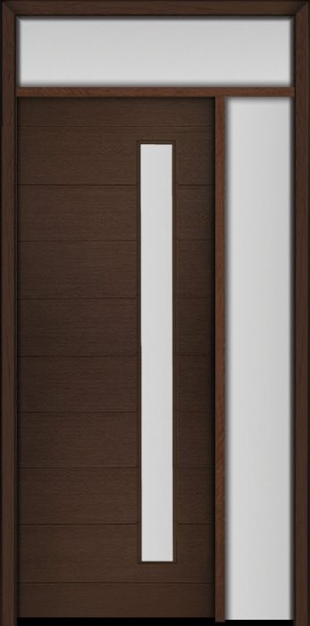 96" Mahogany Milan Thin Lite Contemporary Modern Single Door/Sidelite & Rec Transom