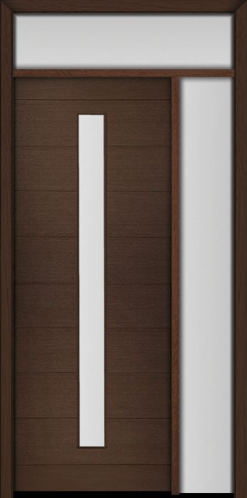 96" Mahogany Milan Thin Lite Center Contemporary Modern Single Door/Sidelite & Rec Transom