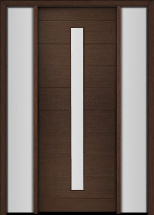 96" Mahogany Milan Thin Lite Center Contemporary Modern Single Door/2Sidelite