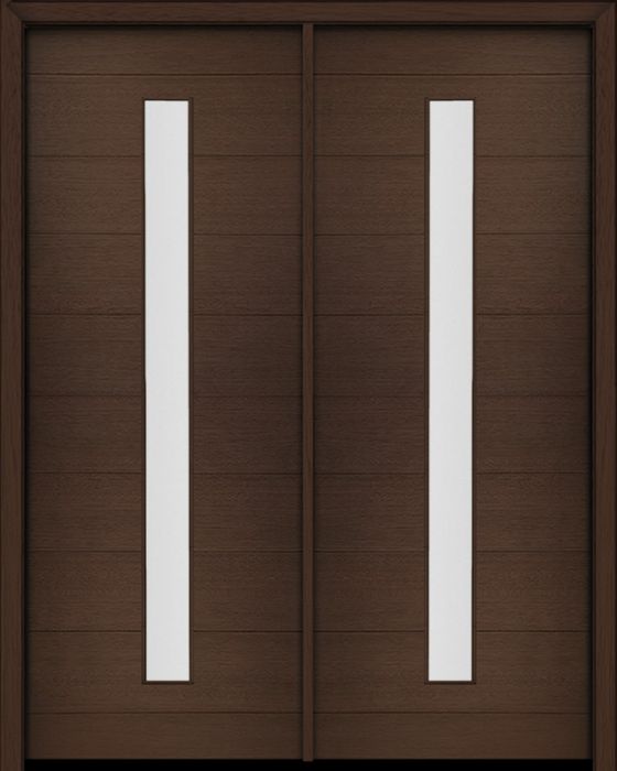 96" Mahogany Milan Thin Lite Center Contemporary Modern Double Door
