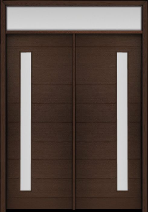 96" Mahogany Milan Thin Lite Contemporary Modern Double Door & Rec Transom