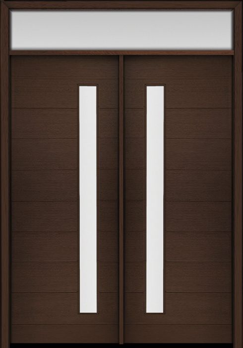 96" Mahogany Milan Thin Lite Contemporary Modern Double Door & Rec Transom