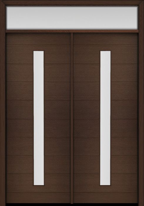 96" Mahogany Milan Thin Lite Center Contemporary Modern Double Door & Rec Transom