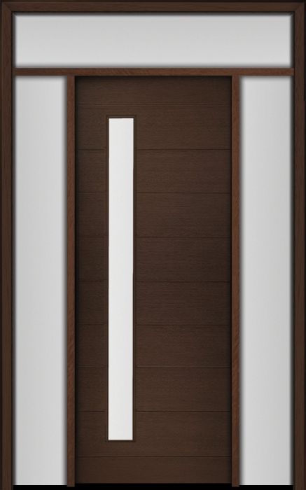 96" Mahogany Milan Thin Lite Contemporary Modern Single Door/2Sidelite & Rec Transom