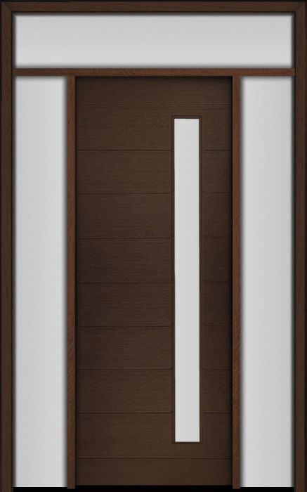 96" Mahogany Milan Thin Lite Contemporary Modern Single Door/2Sidelite & Rec Transom