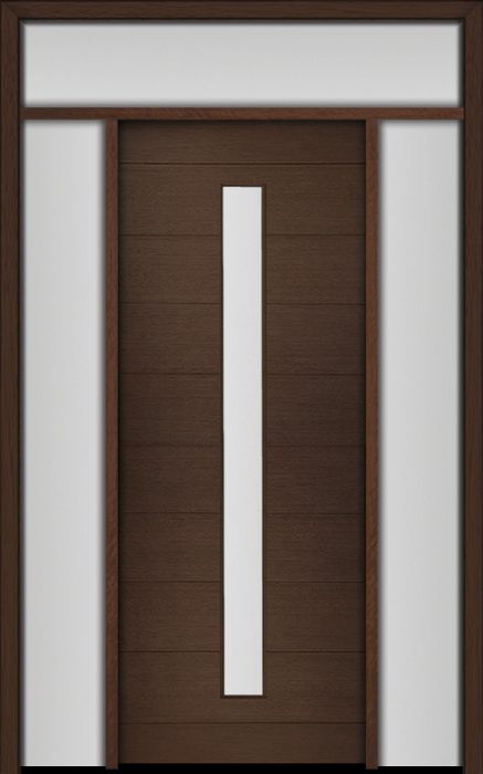 96" Mahogany Milan Thin Lite Center Contemporary Modern Single Door/2Sidelite & Rec Transom