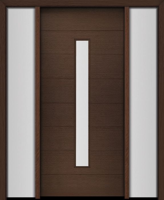 80" Mahogany Milan Thin Lite Center Contemporary Modern Single Door/2Sidelite
