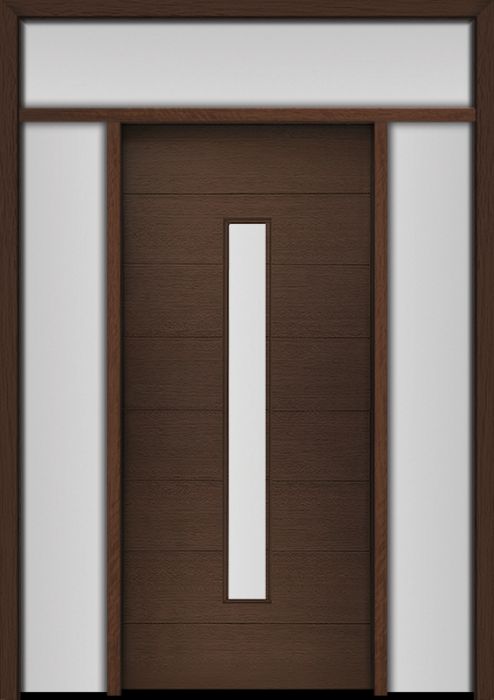 80" Mahogany Milan Thin Lite Center Contemporary Modern Single Door/2Sidelite & Rec Transom