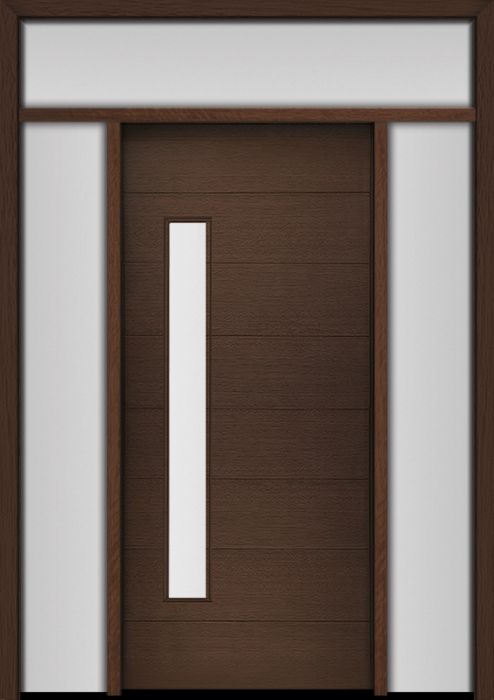 80" Mahogany Milan Thin Lite Contemporary Modern Single Door/2Sidelite & Rec Transom