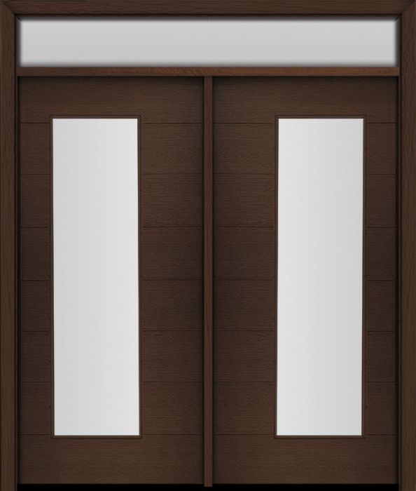 80" Mahogany Milan Wide Lite Contemporary Modern Double Door & Rec Transom