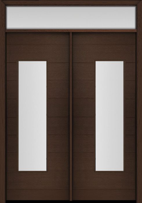 96" Mahogany Milan Wide Lite Contemporary Modern Double Door & Rec Transom