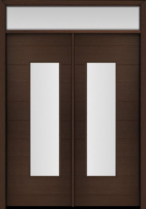 96" Mahogany Milan Wide Lite Contemporary Modern Double Door & Rec Transom
