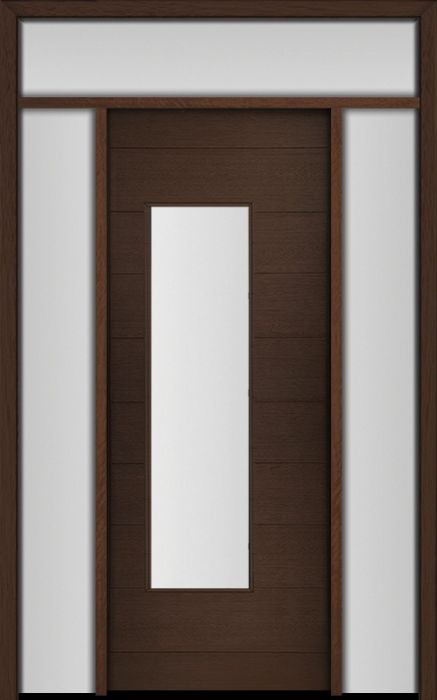 96" Mahogany Milan Wide Lite Contemporary Modern Single Door/2Sidelite & Rec Transom