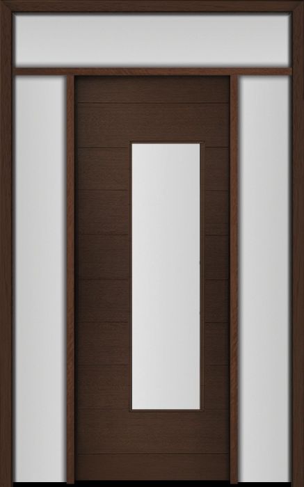 96" Mahogany Milan Wide Lite Contemporary Modern Single Door/2Sidelite & Rec Transom