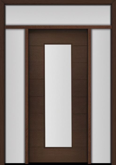 80" Mahogany Milan Wide Lite Center Contemporary Modern Single Door/2Sidelite & Rec Transom