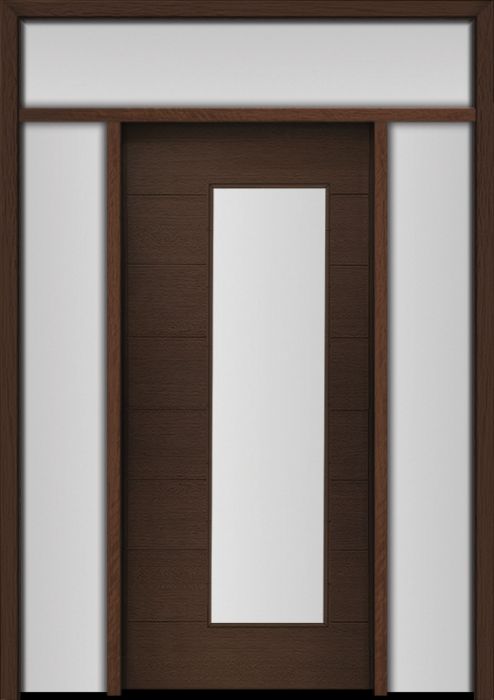 80" Mahogany Milan Wide Lite Contemporary Modern Single Door/2Sidelite & Rec Transom