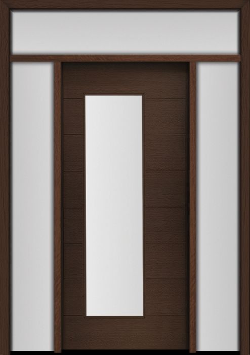 80" Mahogany Milan Wide Lite Contemporary Modern Single Door/2Sidelite & Rec Transom