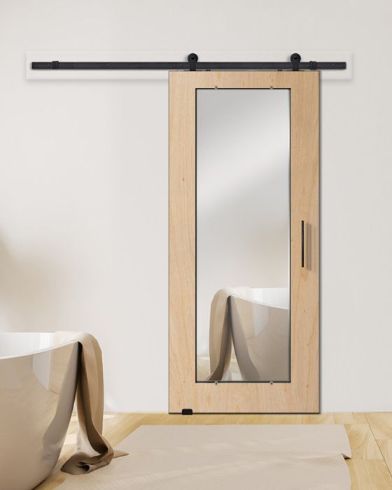 96" Mirror Birch Solid Contemporary Single Barn Door