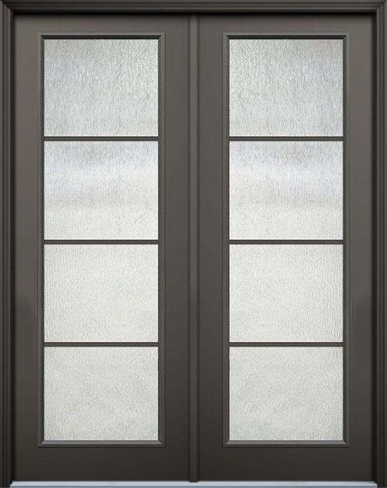 96" Full Lite 4 Lite Horizontal SDL Mahogany Fiberglass Double Door w/MetroFrames