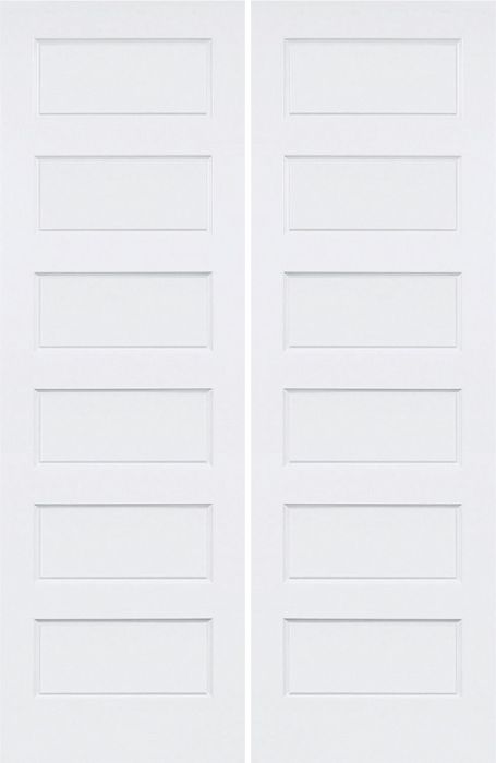 96" Conmore 6 Panel Shaker Hollow Core Smooth Double Door|1-3/8" Thick