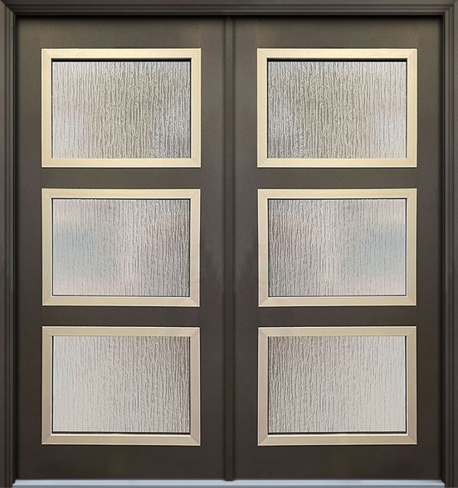 Pro 36" x 80" Continental 3 Lite Contemporary Smooth Fiberglass Double Door w/Aluminum Frame
