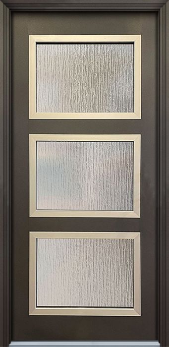 Pro 36" x 80" Continental 3 Lite Contemporary Smooth Fiberglass Single Door w/Aluminum Frame