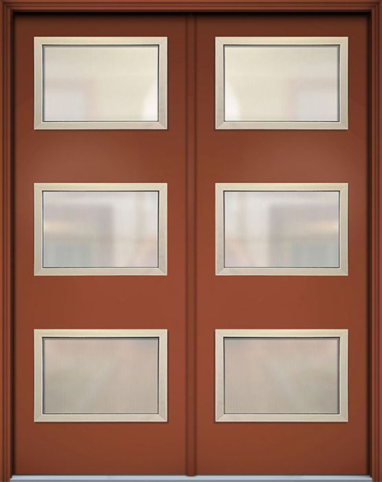 36" x 96" Continental 3 Lite Contemporary Smooth Fiberglass Double Door w/Aluminum Frame