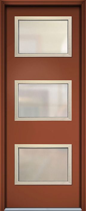36" x 96" Continental 3 Lite Contemporary Smooth Fiberglass Single Door w/Aluminum Frame