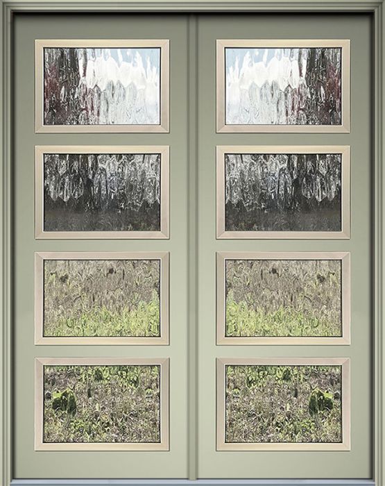 36" x 96" Continental 4 Lite Contemporary Smooth Fiberglass Double Door w/Aluminum Frame