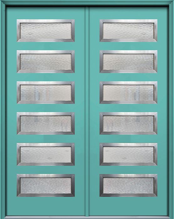 36" x 96" Beverly 6 Lite Contemporary Smooth Fiberglass Double Door w/Aluminum Frame