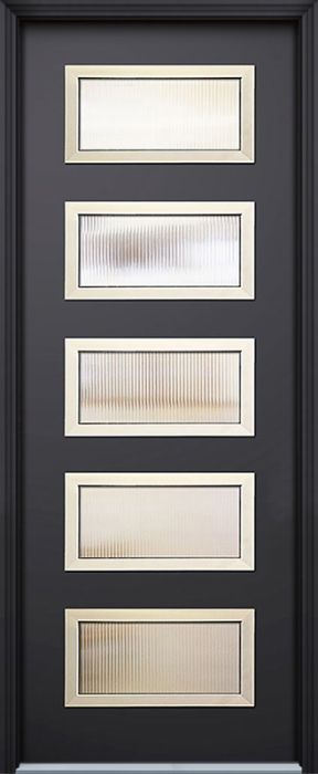 96" Santa Monica 5 Lite Contemporary Smooth Fiberglass Single Door w/Aluminum Frame