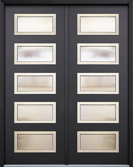 96" Santa Monica 5 Lite Contemporary Smooth Fiberglass Double Door w/Aluminum Frame