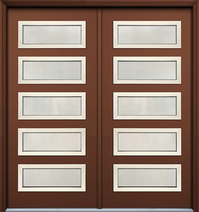 Pro 36" x 80" Beverly 5 Lite Contemporary Smooth Fiberglass Double Door w/Aluminum Frame