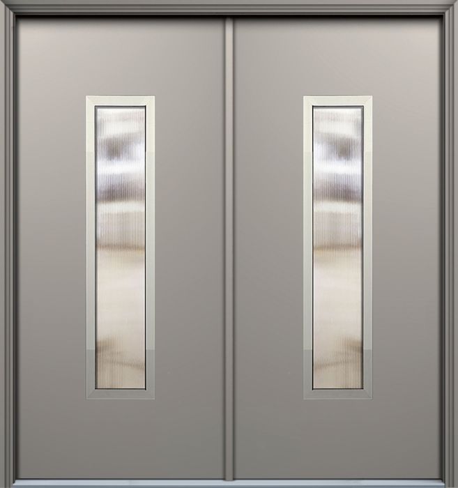 Pro 80" Malibu 1 Lite Contemporary Smooth Fiberglass Double Door w/Aluminum Frame
