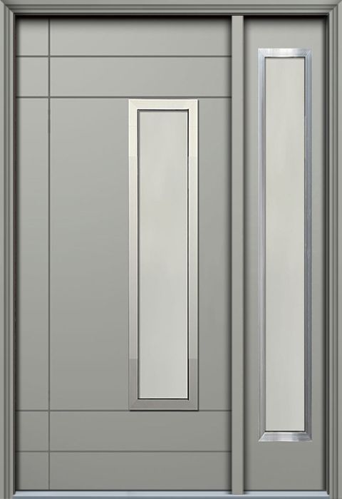 80" Santa Barbara 1 Lite Contemporary Smooth Fiberglass Door/1side w/Aluminum Frame